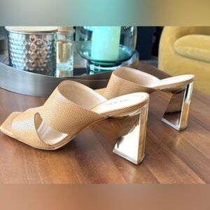 Shoe House Brazil Tan Geometric Heel Sandals